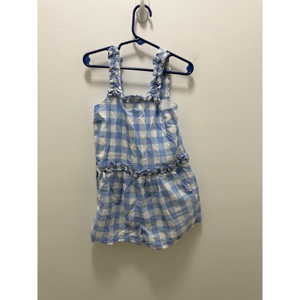 Janie and Jack Girls Blue Gingham Ruffle Romper Size 6 Sleeveless Cotton 3037